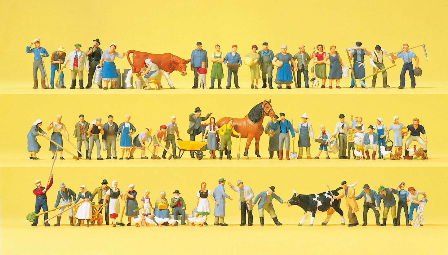 Preiser 13001 HO Farm Set Figures with Animals & Accessories (Set of 60)