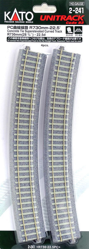 Kato 2-241 HO 28-3/4" Radius 22.5° Concrete Tie Curved UniTrack (Pack of 4)