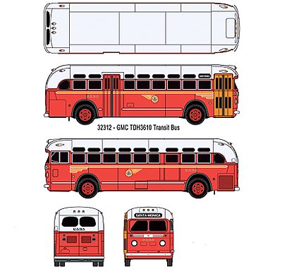 Classic Metal Works 32312 HO Mini Metals PE Santa Monica GMC TDH-3610 Bus