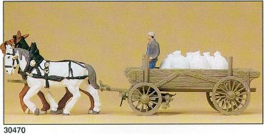 Preiser 30470 HO Driver & Horses Figures with Cargo Wagon & Sacks