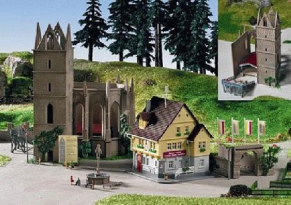 Kibri 36401 Z Church Ruins with House and Open Air Stage Building Kit