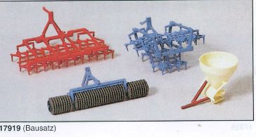 Preiser 17919 HO Harrow, Roller, Dung Spreader Plastic Model Kit (Set of 4)