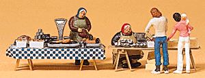 Preiser 10052 HO Vendors & Customer Figures w/Food Market Stalls (Set of 4)