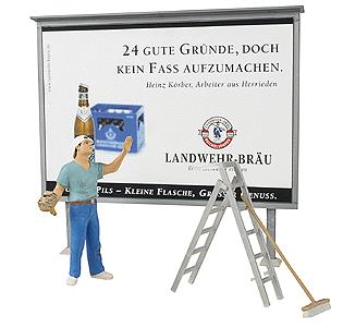 Preiser 45126 G Worker Putting Up Poster Figure with Accessories