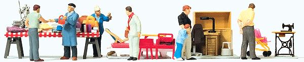 Preiser 10623 HO Flea Market #4 Figures with Accessories (Set of 7)