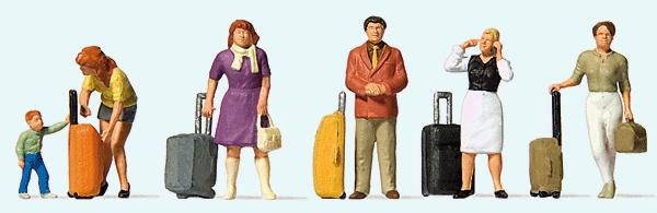 Preiser 10641 HO Standing Travelers with Wheeled Suitcases Figures (Set of 6)