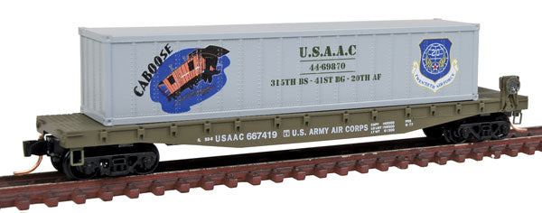 Micro-Trains 04500504 N USAAC Caboose 50' Steel Flatcar w/40' Load #667419