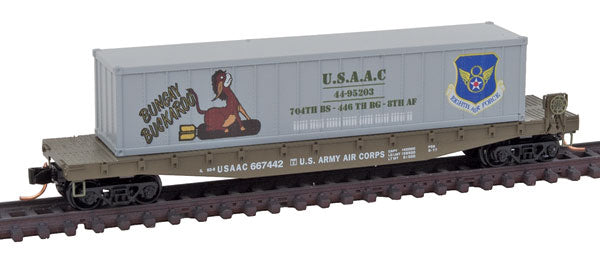 Micro-Trains 04500506 N USAAC Buckaroo 50' Steel Flatcar w/40' Load #667442