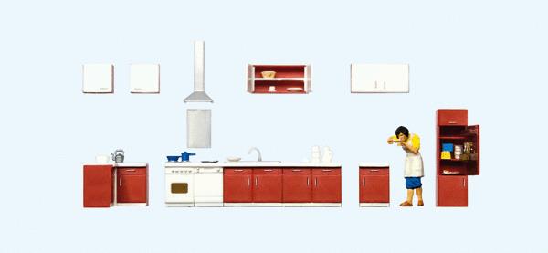 Preiser 10646 HO Mother Cooking Figures with Kitchen Furniture