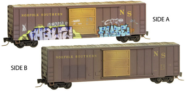 MicroTrains 51044140 Z Norfolk Southern Weathered Graffitti 50' 2 Car Set