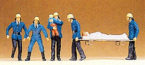 Preiser 14202 HO Firemen Rescue Victims Figures with Stretcher (Set of 6)