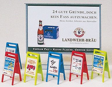 Preiser 17208 HO Hoarding & Advertising Boards Plastic Model Kit (Set of 7)