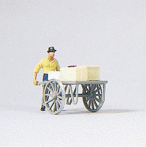 Preiser 28036 HO Worker Pushing Handcart Figure with Load