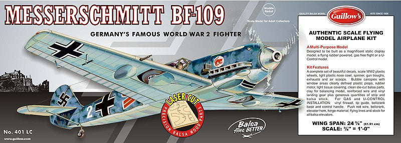 Guillows 401 1:16 Messerschmitt BF109 24-3/8" Wingspan Laser Cut Plane Kit