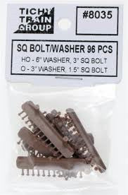 Tichy 8035 HO 3" Square Bolt & 6" Flat Washer (Pack of 96)