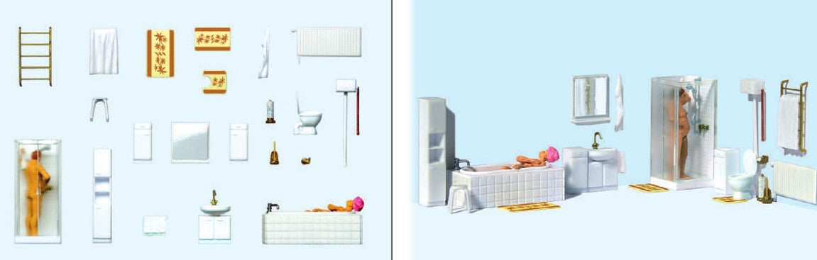 Preiser 10631 HO Scale Couple In The Bathroom Figures with Accessories