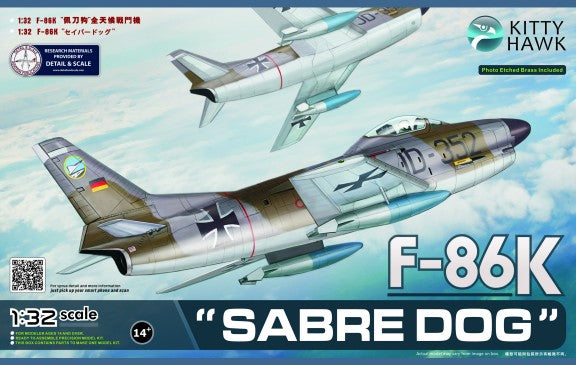 Kitty Hawk 32008 1:32 F-86K Sabre Dog Fighter Military Aircraft Plane Kit