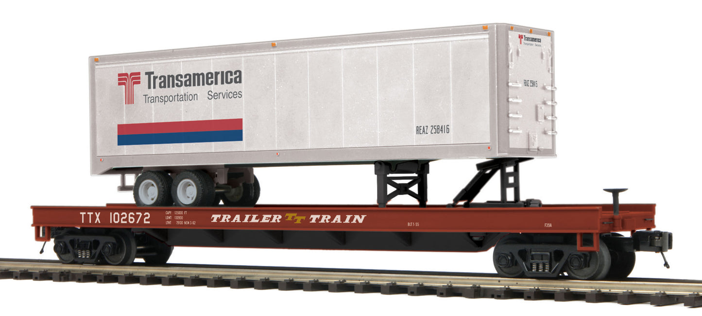 MTH 20-95122 O Trailer Train Transamerica Flat Car w/ 40' Trailer #102672