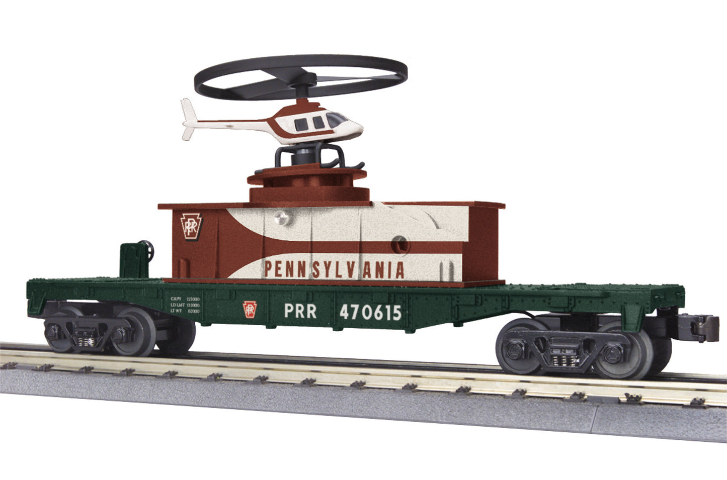 MTH 30-79455 O Pennsylvania Flat Car with Operating Helicopter Car No. 470615