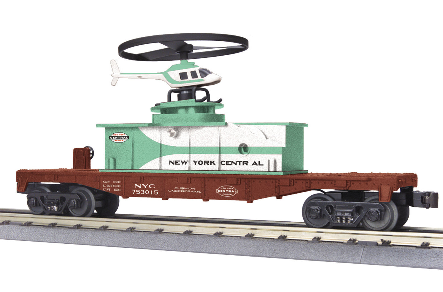 MTH 30-79456 O New York Central Flat Car with Operating Helicopter #753015