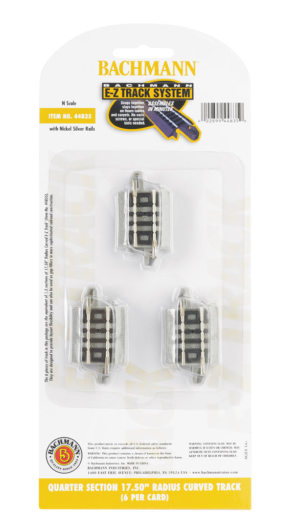 Bachmann 44835 N Nickel Silver 17.50" Quarter Section Radius Curved E-Z Track