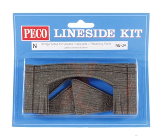 Peco NB-34 N Scale Road Bridge Side Stone Type Double Track & 4 Retaining Walls