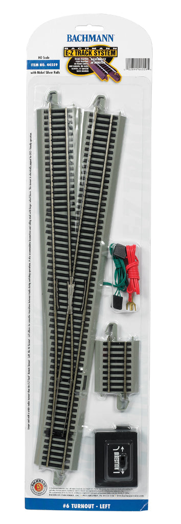 Bachmann 44559 HO Scale Nickel Silver E-Z Track Left-Hand Remote Switch Turnout