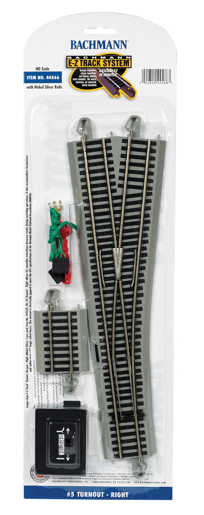 Bachmann 44566 HO Nickel Silver # 5 E-Z Track Right-Hand Remote Switch Turnout