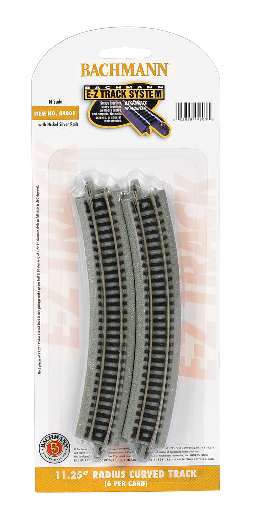Bachmann 44801 N Nickel Silver 11.25" Radius Curved E-Z Track (Pack of 6)