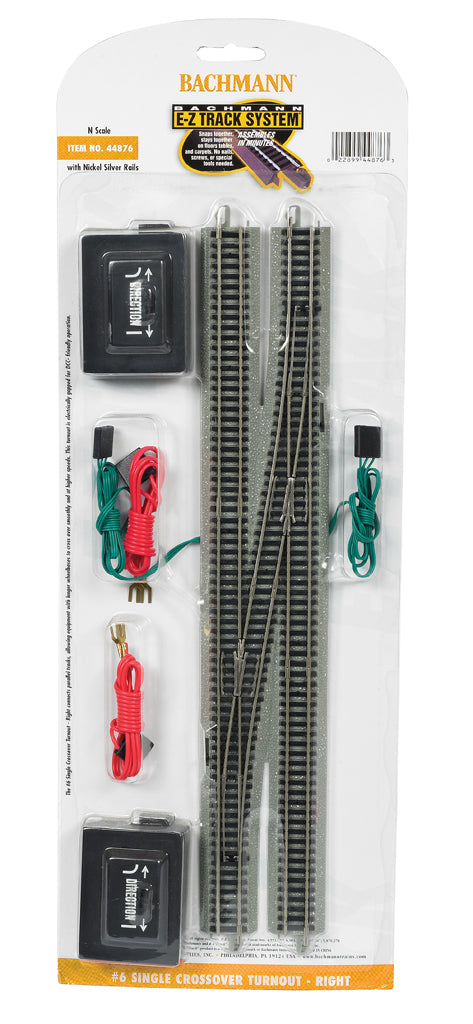 Bachmann 44876 N Nickel Silver #6 E-Z Track Right-Hand Single Crossover Turnout