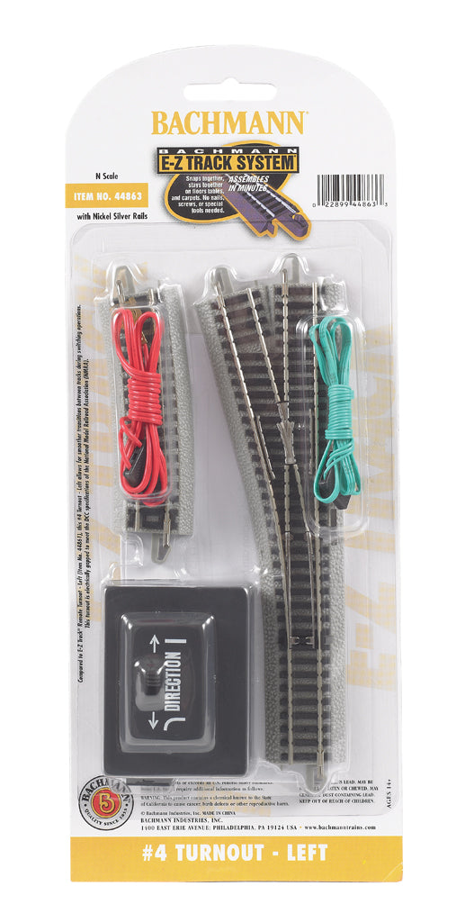 Bachmann 44863 N Nickel Silver #4 E-Z Track Left-Hand Switch Turnout
