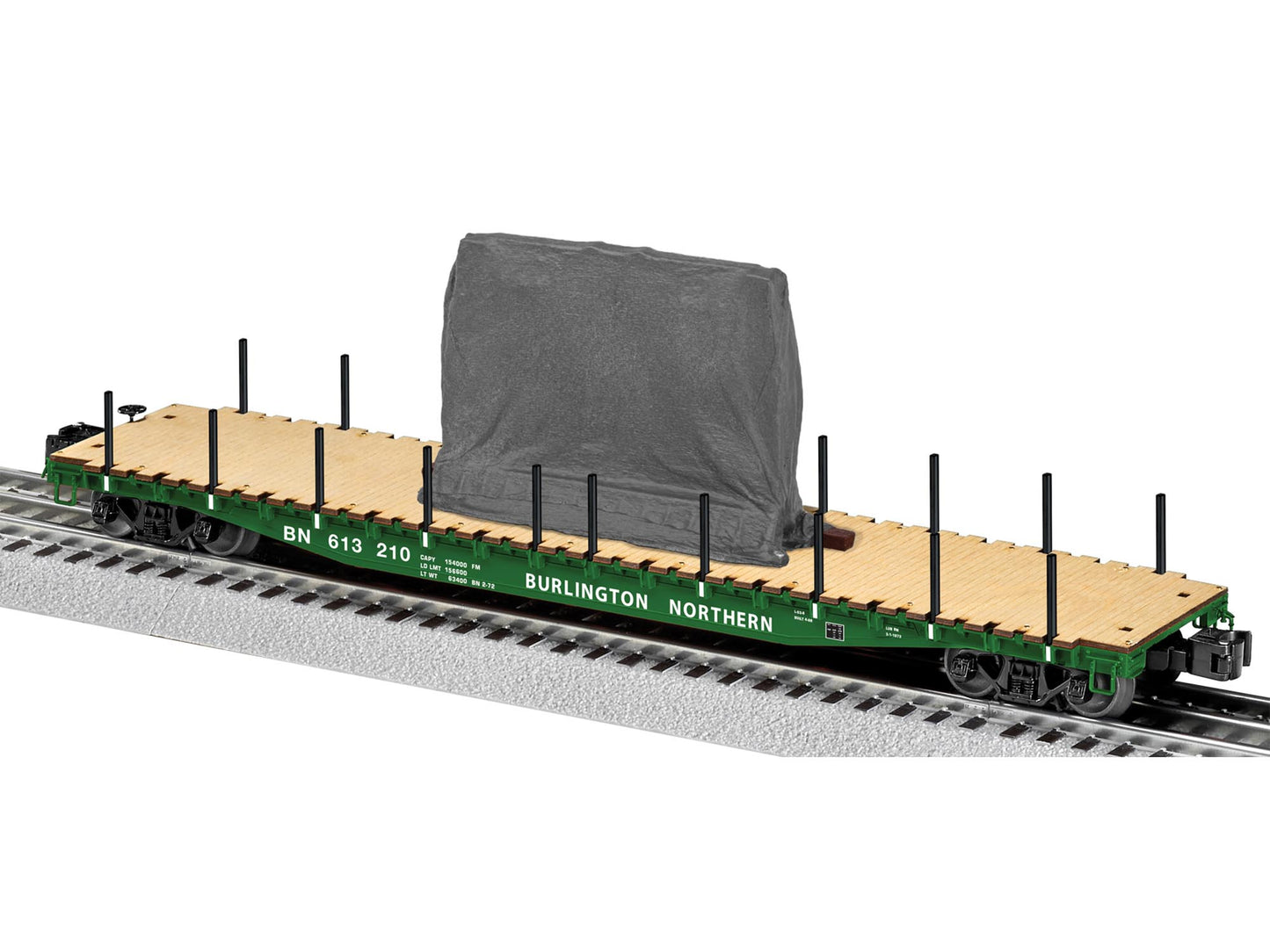 Lionel 6-82703 O Burlington Northern PS-4 Flatcar w/Stakes & Tarped Load #613210
