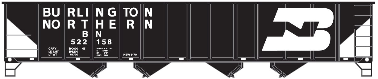 Trainworx Inc 2411-07 N Burlington Northern 100-Ton Quad Hopper w/Coal Load #1
