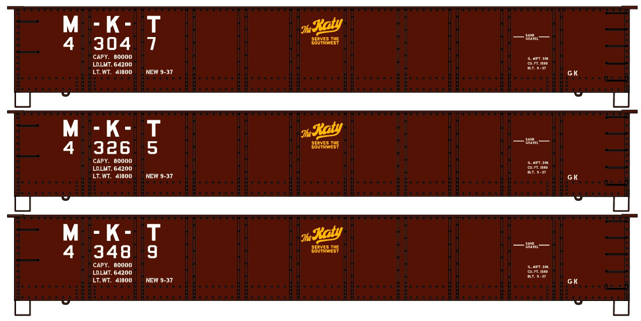 Accurail 37604 HO Missouri-Kansas-Texas 41' Steel Gondola Kits 3 Car Set