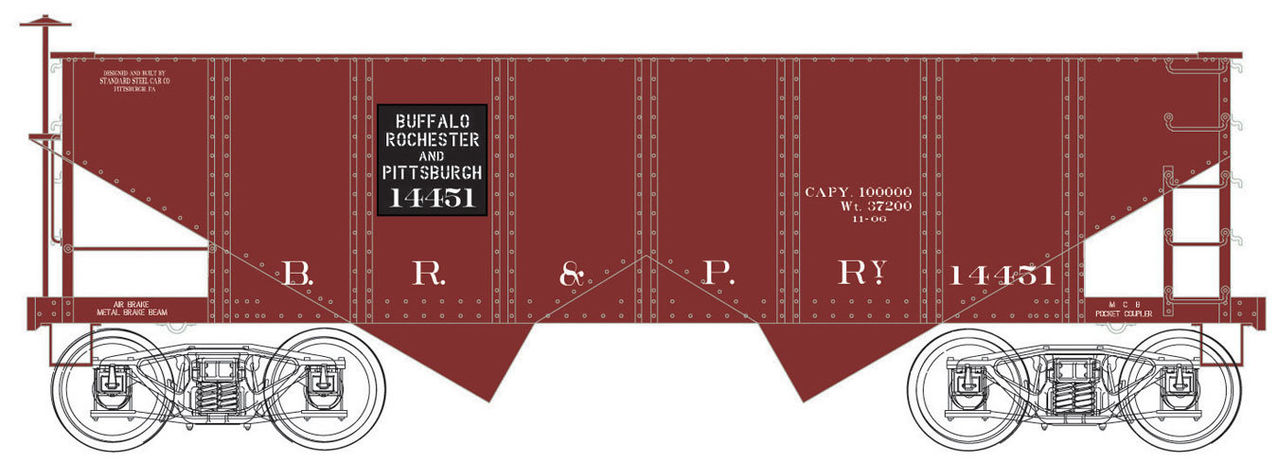 Bowser 41128 HO Buffalo, Rochester & Pittsburgh GLa 2-Bay Open Hopper Car #14451