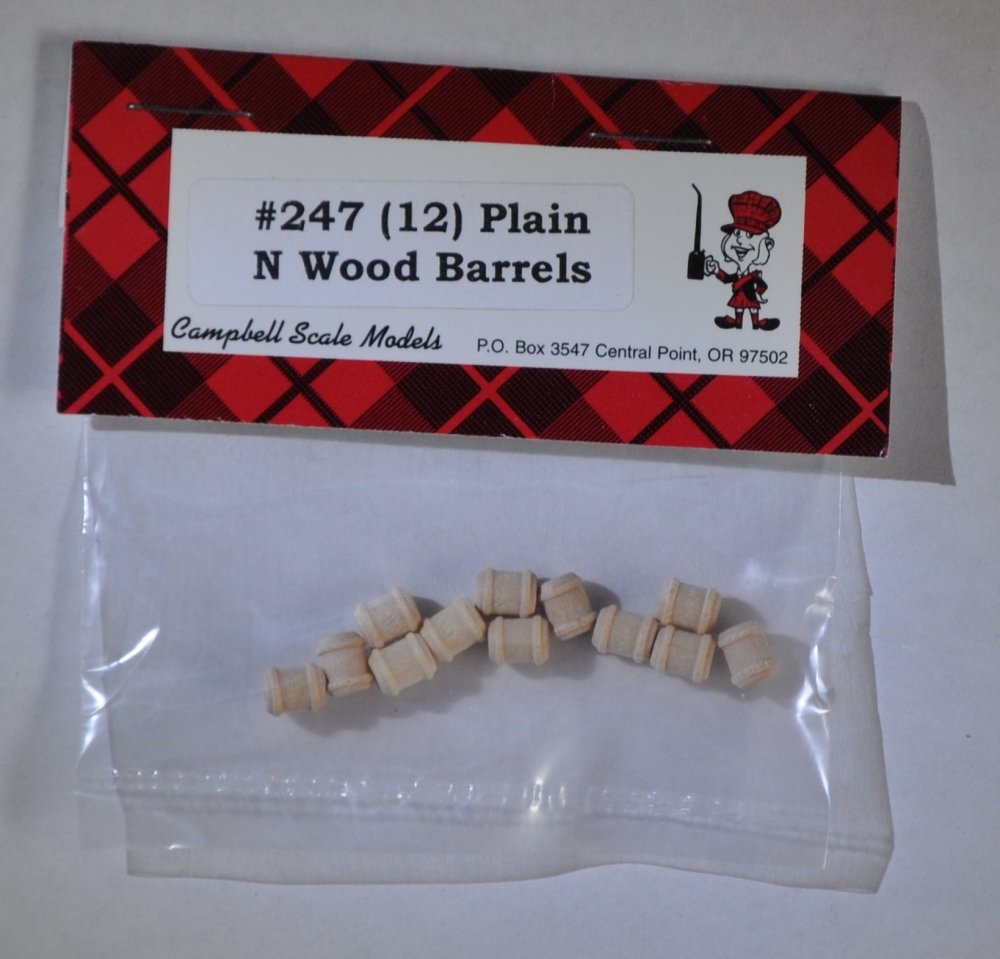 Campbell Scale Models 247 N Unpainted Wooden Barrels (Pack of 12)