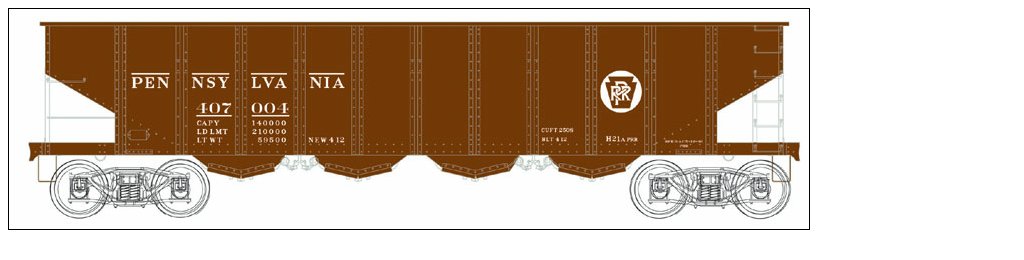 Bowser 41204 HO Pennsylvania H21 4-Bay Hopper with Clamshell Doors #407014