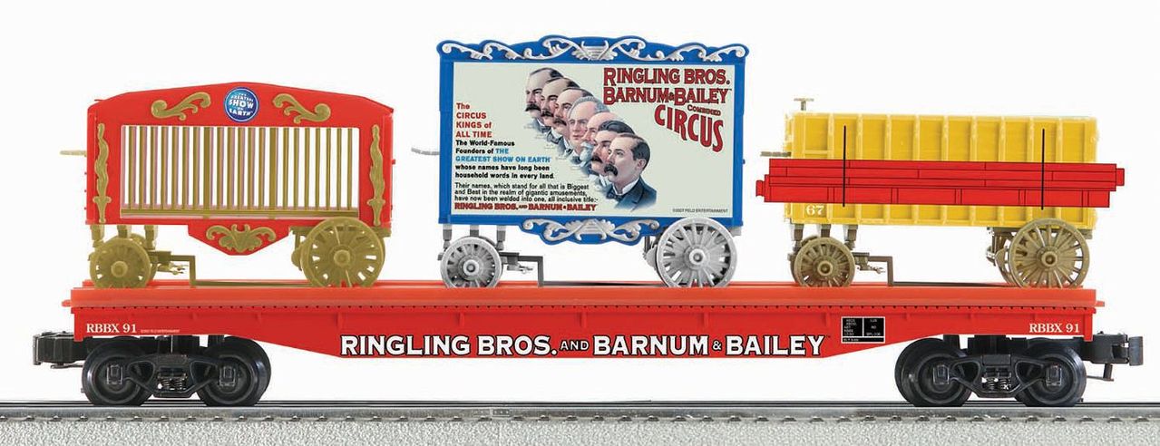 K-Line 6-22231 O Ringling Bros. Scale Flatcar w/3 Circus Wagons #91