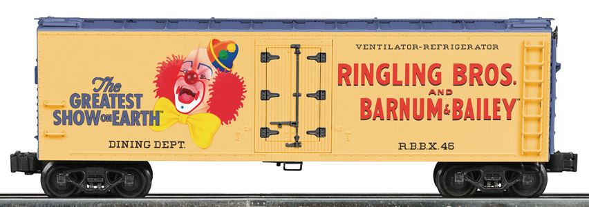 Lionel 6-22493 O Ringling Bros. Lighted Clown Wood-Sided Refrigerator Car #46