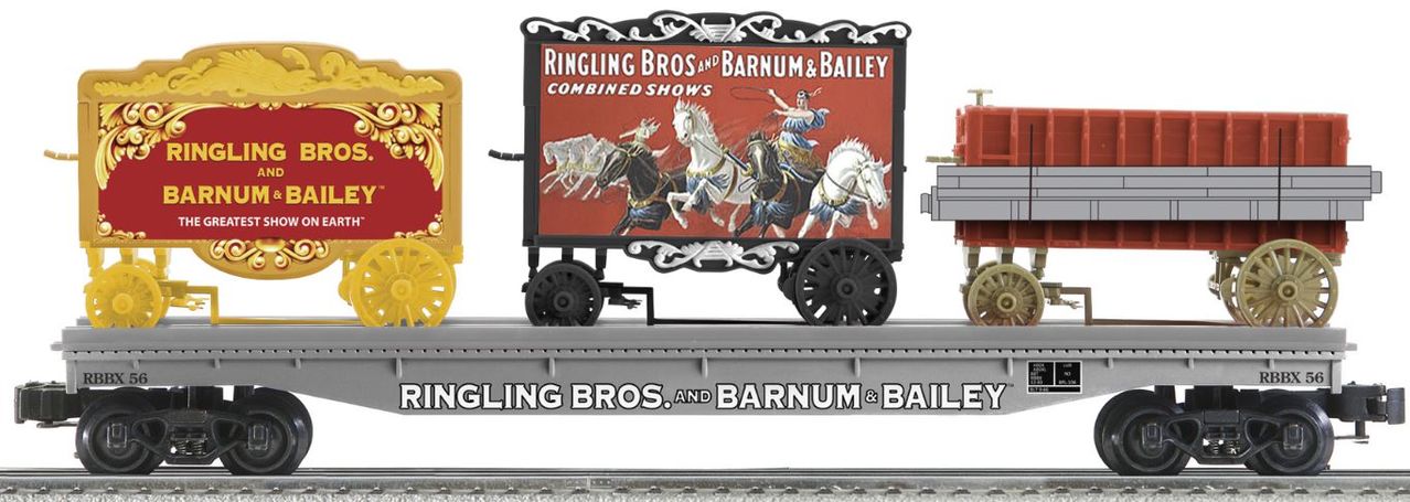 Lionel 6-22502 O Ringling Bros. Flatcar with 3 Circus Wagons #56