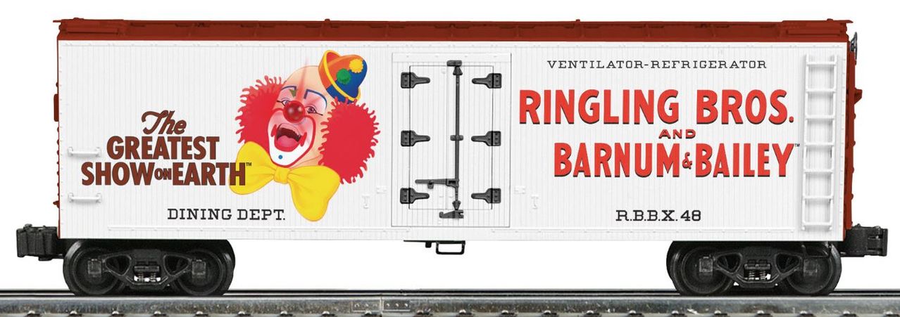 Lionel 6-22627 O Ringling Bros. Lighted Clown Wood-Sided Reefer Car #48