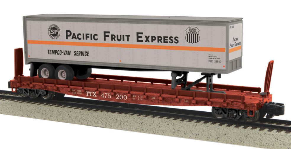 MTH 35-76014 S Scale Pacific Fruit Express Flatcar with 48' Trailer #475200