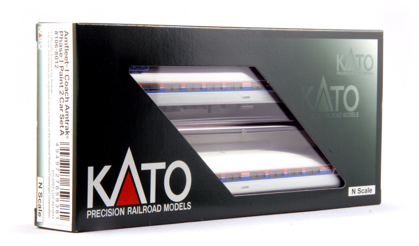 Kato 106-8012 N Amtrak Amfleet I Phase I Coach Car Set A (Set of 2)