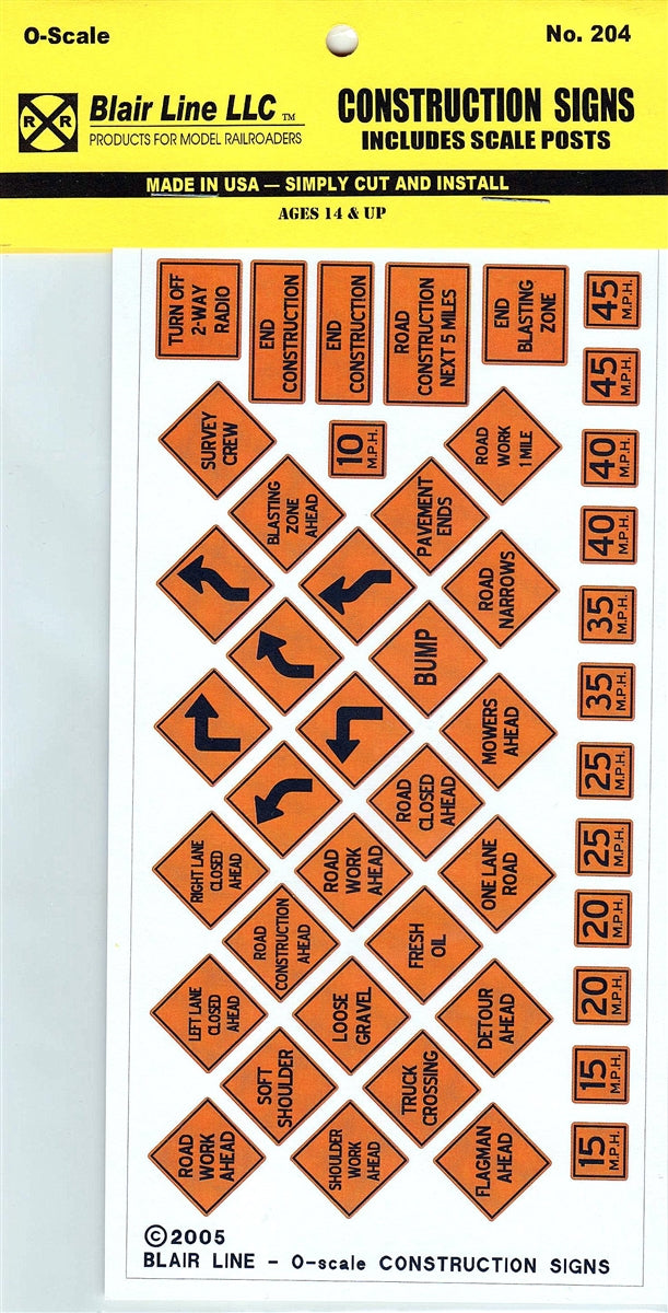 Blair Line 204 O Construction Zone Signs
