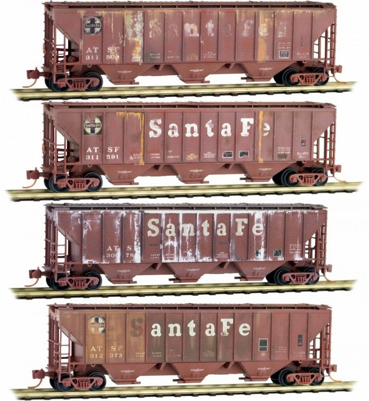 Micro-Trains 99305310 N ATSF Weathered 3-Bay High Side Covered Hopper (Set of 4)