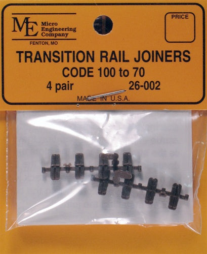 Micro Engineering 26-002 HO Code 100 to 70 Transition Rail Joiners (Pack of 8)