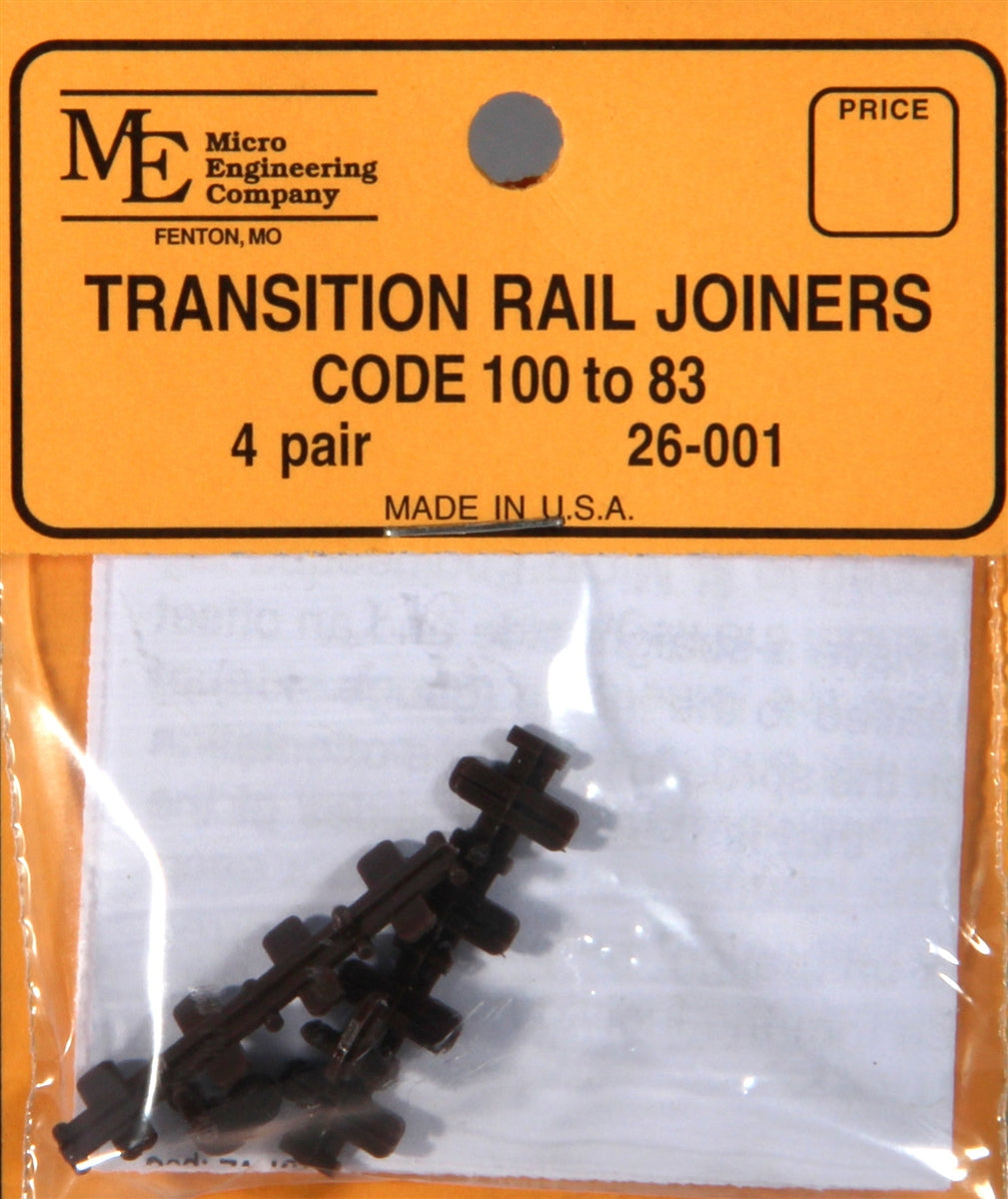 Micro Engineering 26-001 HO Code 100 to 83 Transition Rail Joiners (Pack of 8)