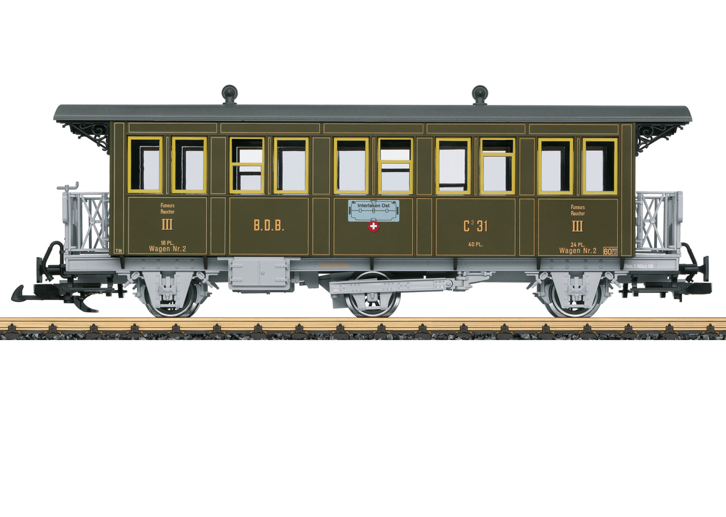 LGB 31332 G Brunig Steam Railroad BDB Passenger Car #C 31