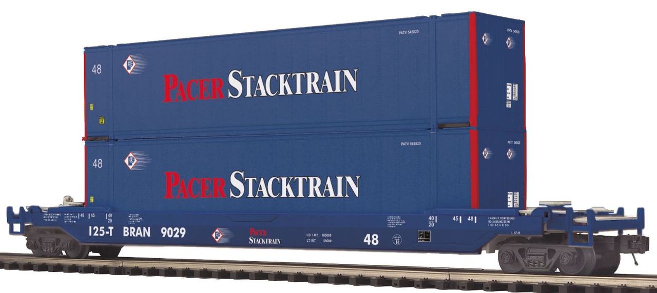 MTH 20-95175 O Pacer Stacktrain Husky Stack Car with 2 48' Containers