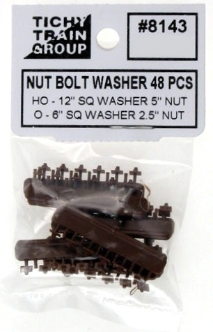 Tichy 8143 HO 3" Bolt 5" Nut 12" Square Washer Castings (Pack of 48)